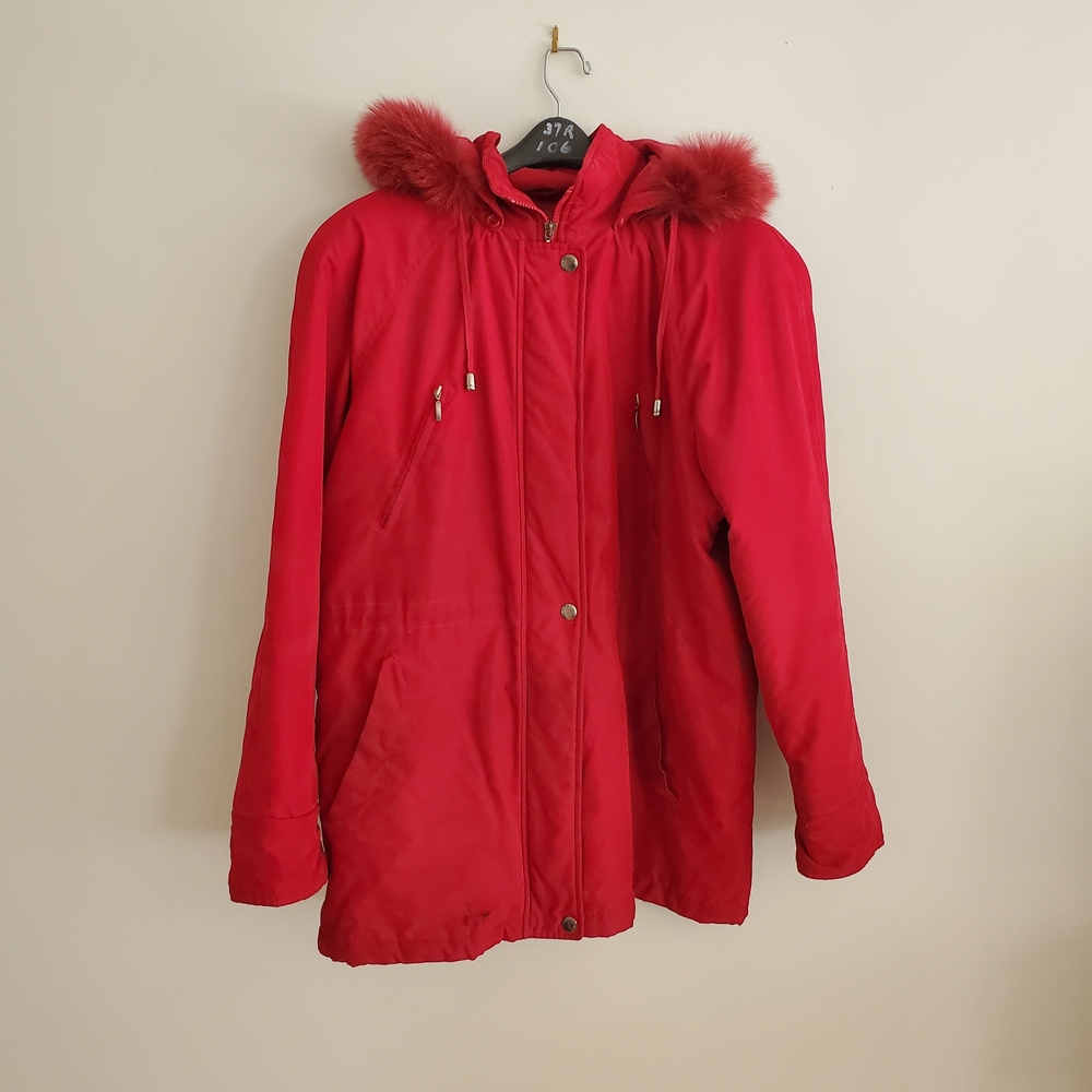 Red Faux- Furrimmed Women's Jacket
